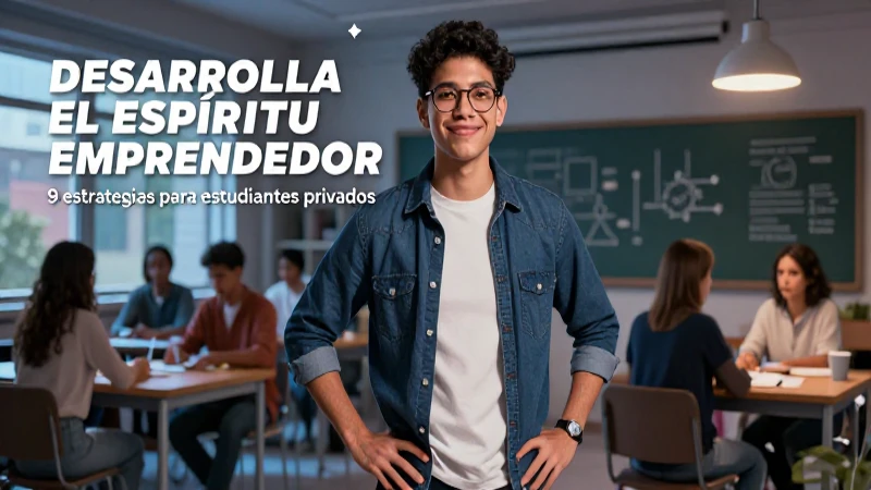 Desarrolla el espíritu emprendedor: 9 estrategias para estudiantes privados 5 Autor ilustrado en entorno educativo dinámico y moderno