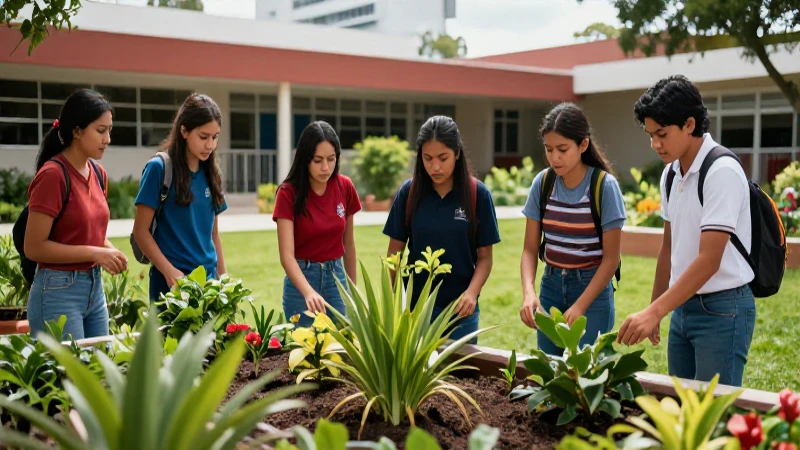 10 estrategias poderosas para promover la educación sustentable en las escuelas 4 Estudiantes mexicanos cultivan un jardín sostenible moderno
