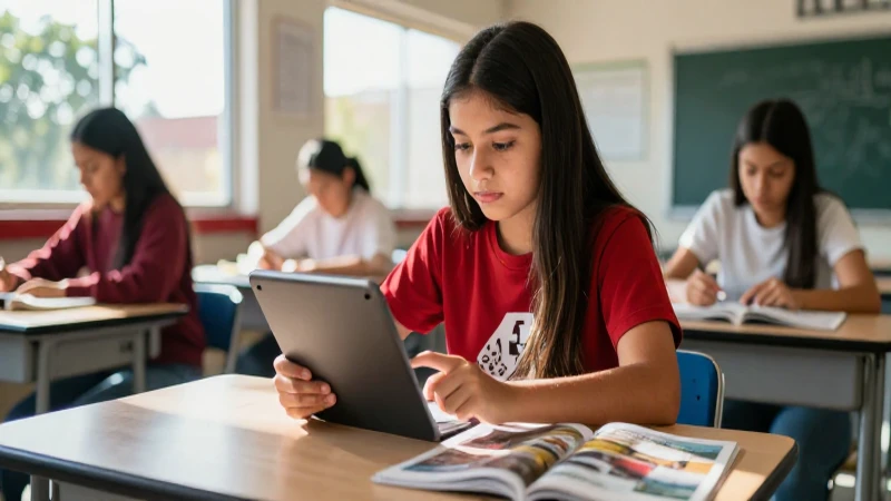 Estudiante mexicano digital en aula moderna
