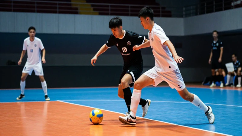 Intensa acción de futsal en cancha vibrante