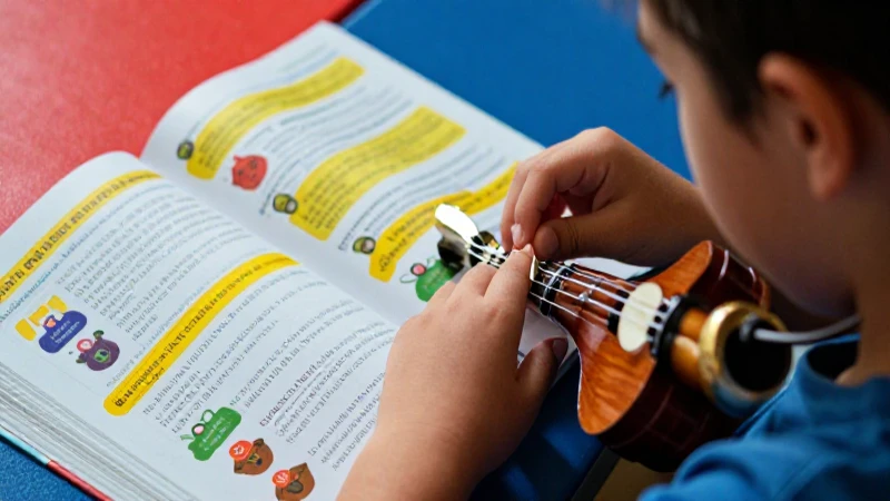 Aprende a usar libros de instrumentos de la SEP sin importar tu nivel musical 4 Estudiante aprendiendo música con estilo educativo vibrante