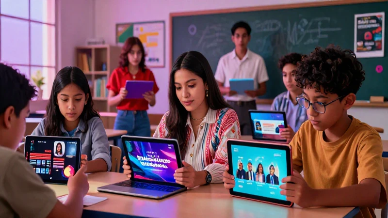 Clase innovadora con tecnología y estudiantes comprometidos