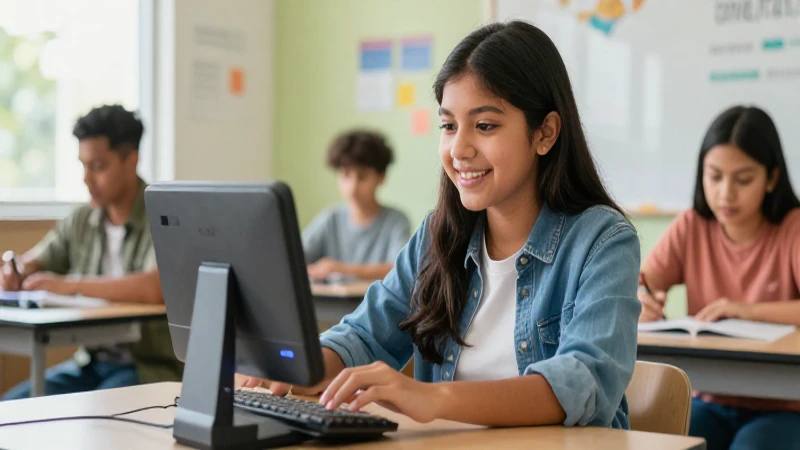 Estudiante interactúa con tecnología moderna
