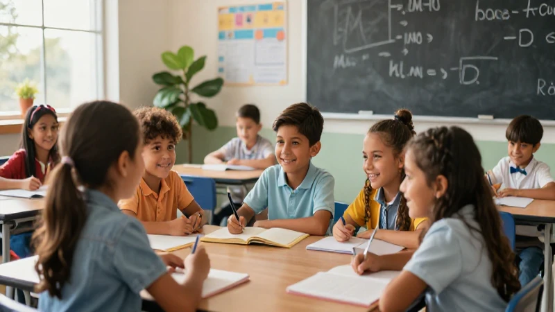 Niños felices colaboran en una clase mexicana moderna
