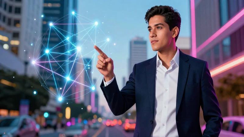 Emprendimiento en México: impulsando el desarrollo socioeconómico 3 Joven emprendedor mexicano con red digital vibrante