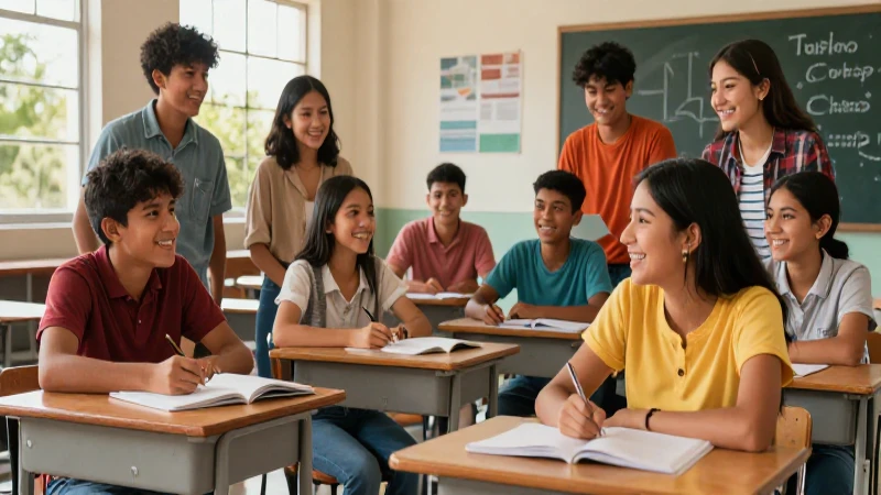 Estudiantes mexicanos felices colaboran con armonía