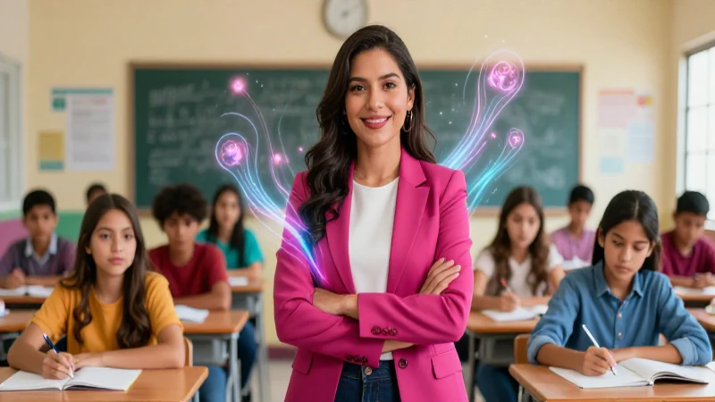 ¡Revoluciona tu formación docente y desarrolla tu carrera con la Nueva Escuela Mexicana! 3 Educadora mexicana vibrante, guiando el conocimiento
