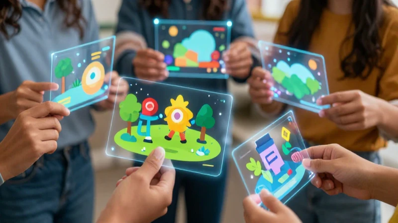 Manos diversas con modelos holográficos educativos