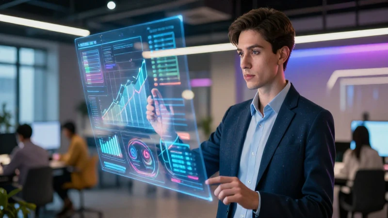 Joven emprendedor domina estrategias digitales futuristas
