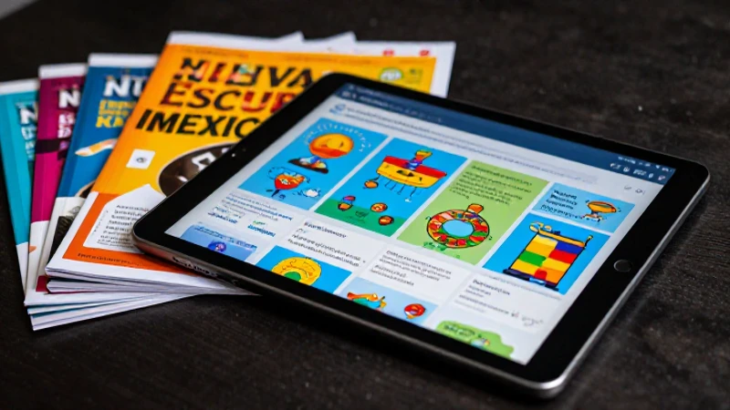 Qué es un instructivo: Definición, ejemplos y concepto 6 Tablet y libros educativos combinados, reflejo de la Nueva Escuela Mexicana