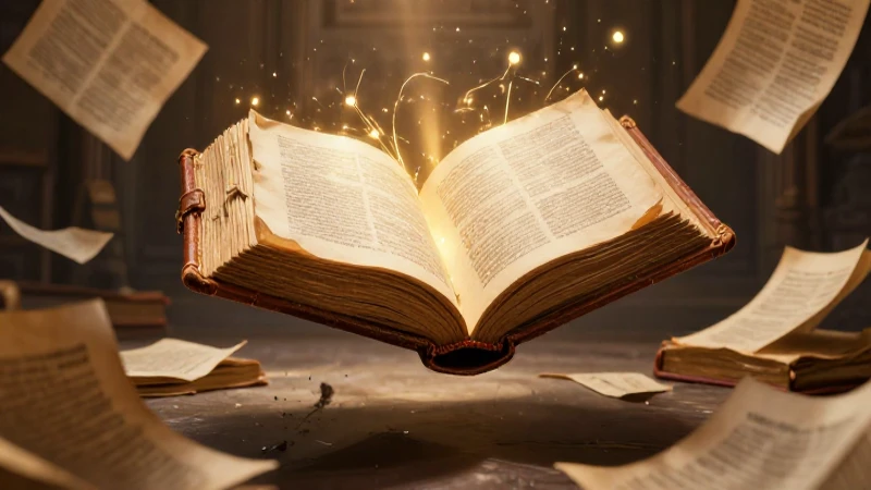Libro antiguo brilla con luz dorada mística
