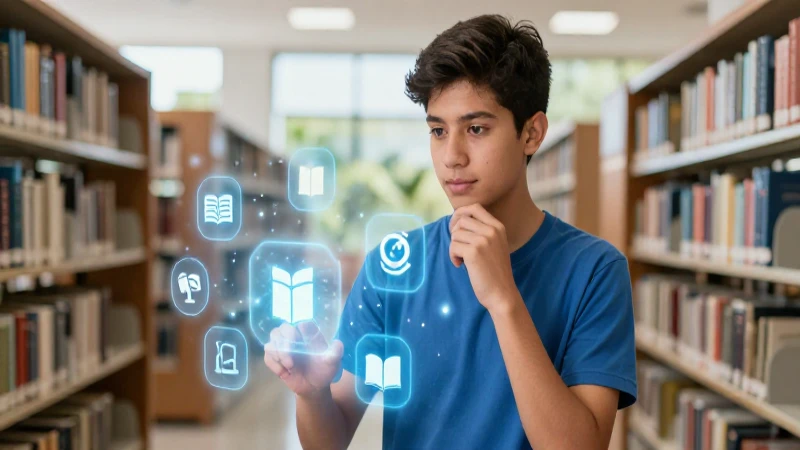 Estudiante interactúa con hologramas de libros