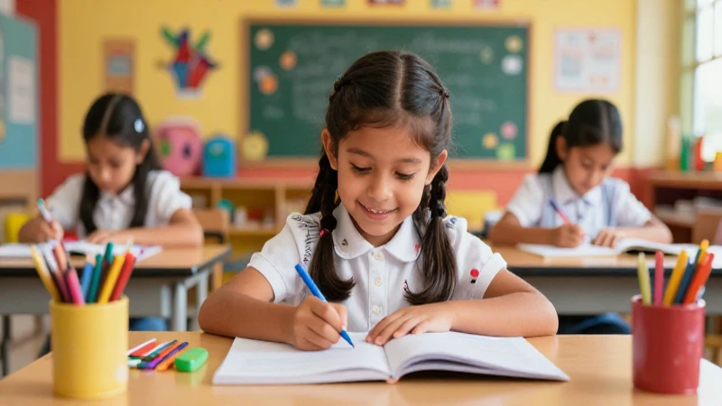 Los elementos clave para el éxito en el primer año de primaria 3 Niño feliz aprende en aula mexicana