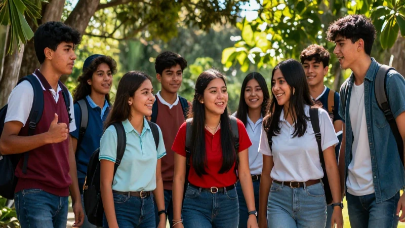Estudiantes mexicanos entusiastas en naturaleza vibrante