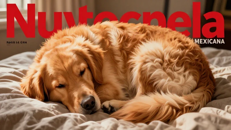 Perro dorado esponjoso descansa con luz cálida