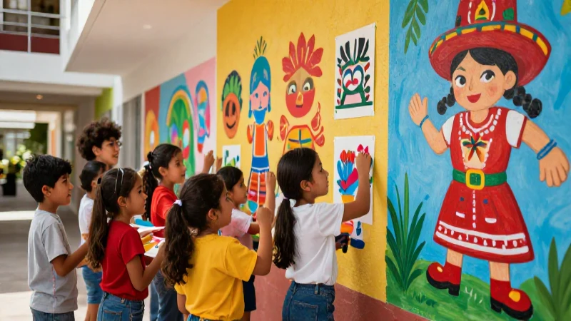Estudiantes mexicanos crean arte en una escuela vibrante