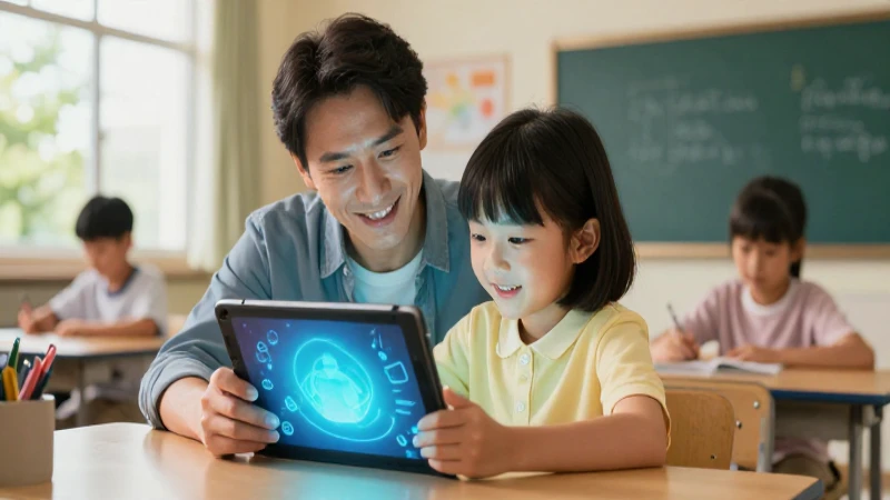 El papel clave de los padres en la innovación tecnológica en el aula 4 Padre enseña al niño en tableta moderna