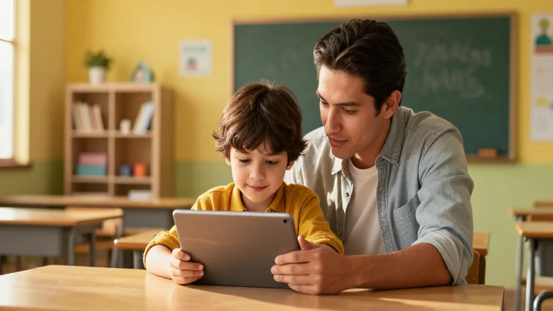El papel clave de los padres en la innovación tecnológica en el aula 6 Familia interactúa en clase con guía digital