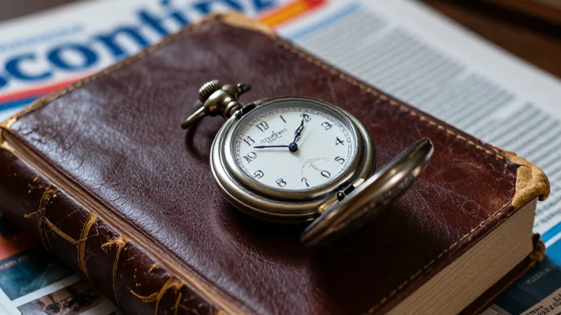 Reloj antiguo con detalles en un libro