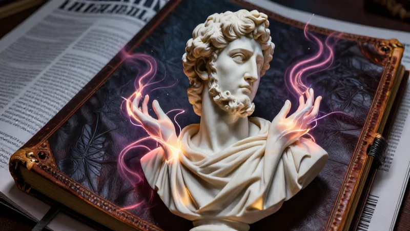 Busto de poeta envuelto en luz dramática