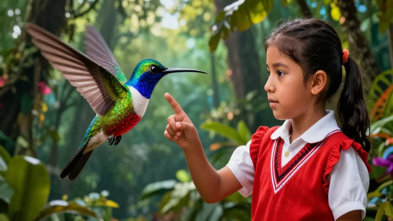 Estudiante mexicano interactúa con colibrí en selva
