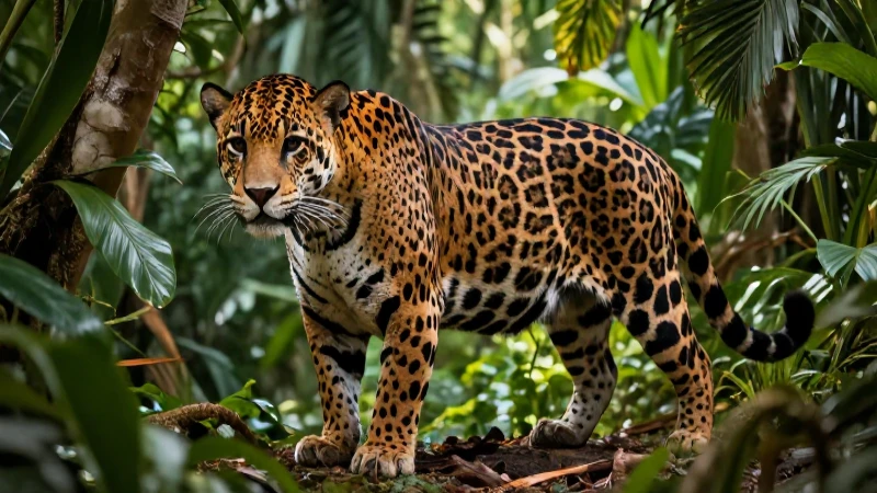 Jaguar majestuoso en selva, ilustración detallada de lujo