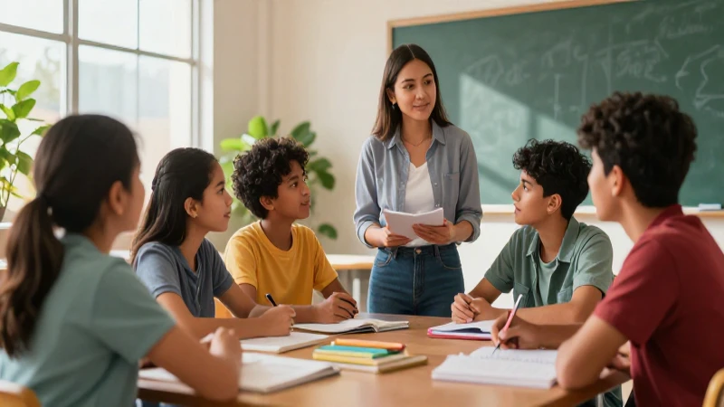 Ilustración profesional de estudiantes y su educadora