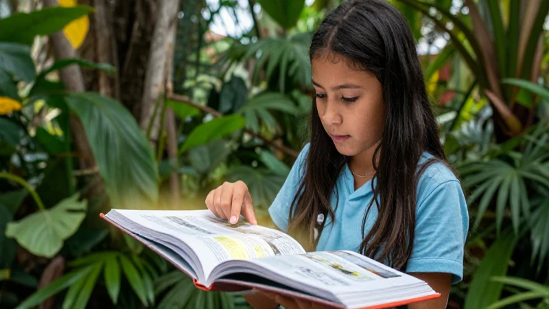 10 consejos para potenciar libros de ciencias/biología de la SEP 9 Estudiante mexicano investiga en entorno tropical vibrante
