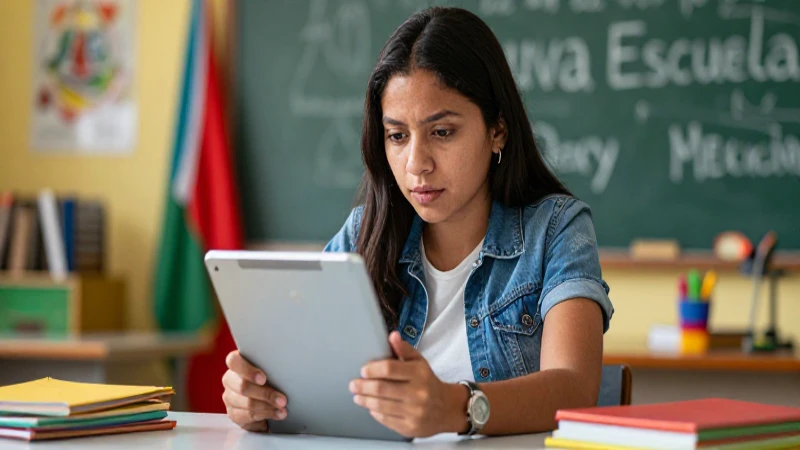 Mejora la evaluación educativa en México con nuestros consejos 8 Educadora mexicana apasionada usando tablet digital