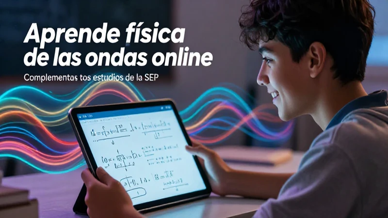 Aprende física de las ondas online: complementa tus estudios de la SEP 4 Estudiante aprende física con estética digital vibrante