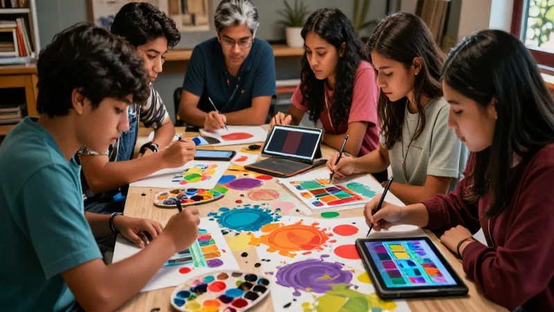 Desarrolla tu talento artístico con recursos innovadores en formación escolar 3 Estudiantes mexicanos creando arte dinámico