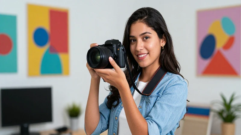 6 recursos clave para enseñar fotografía en la nueva escuela de arte 5 Maestra mexicana con cámara en estudio moderno