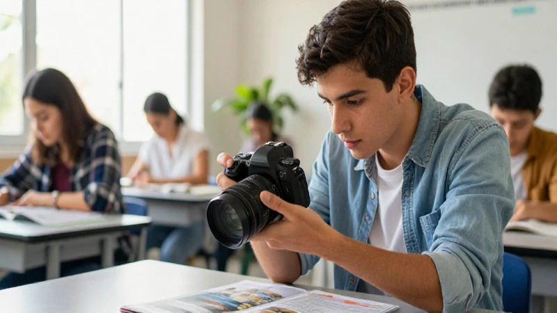 6 recursos clave para enseñar fotografía en la nueva escuela de arte 7 Estudiante fotógrafo en aula moderna