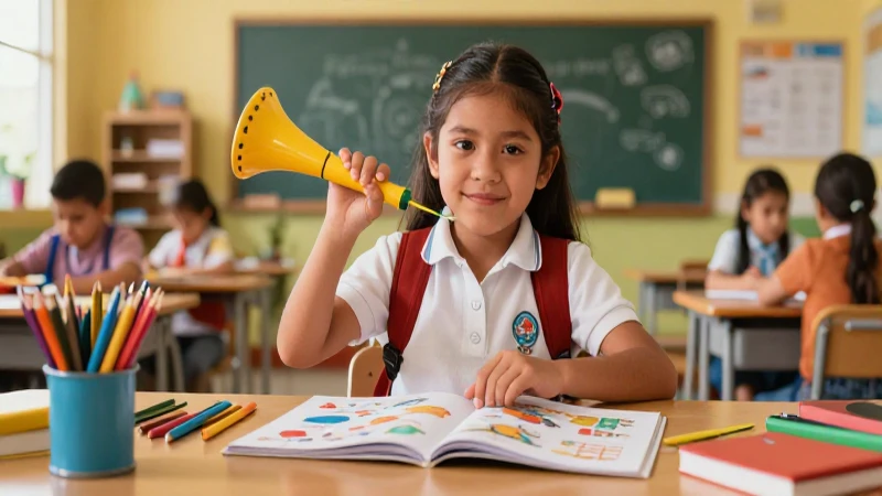 Estudiante mexicano con instrumentos vibrantes y arte
