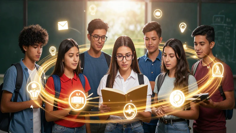 Desafíos en campos formativos: Nuevo modelo educativo en México 4 Estudiantes mexicanos colaboran en un ambiente educativo vibrante y dinámico
