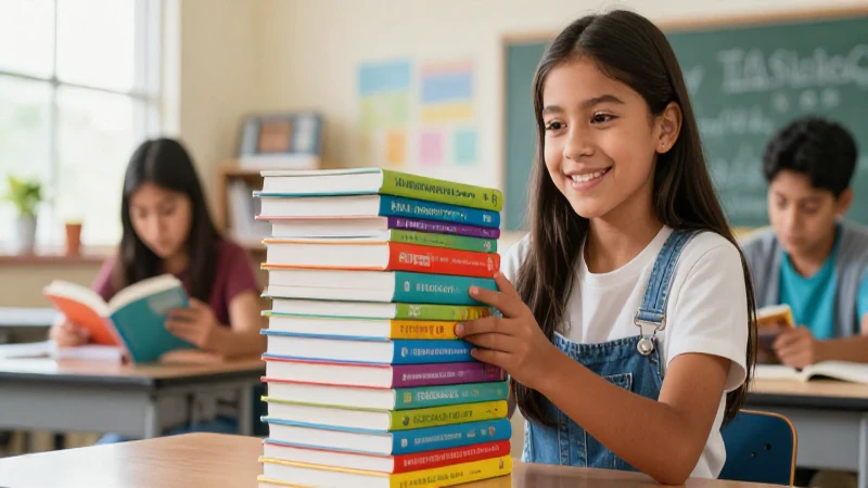 Joven mexicano sonríe con libros educativos