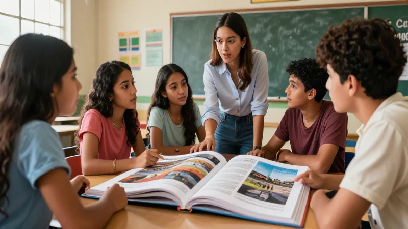 Clase mexicana vibrante de discusión educativa