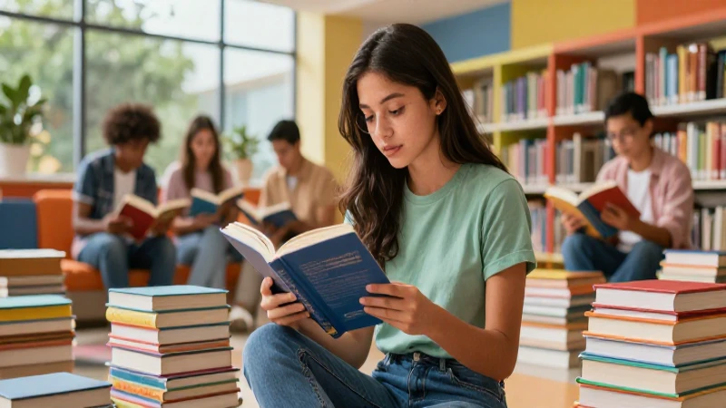 Potencia tu experiencia en la biblioteca: descubre todo lo necesario 4 Estudiante mexicano lee en biblioteca vibrante