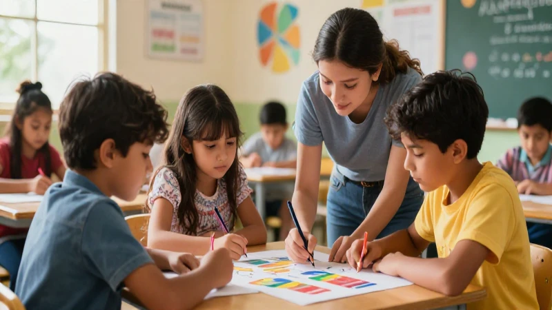 Aula mexicana vibrante con estudiantes colaborando