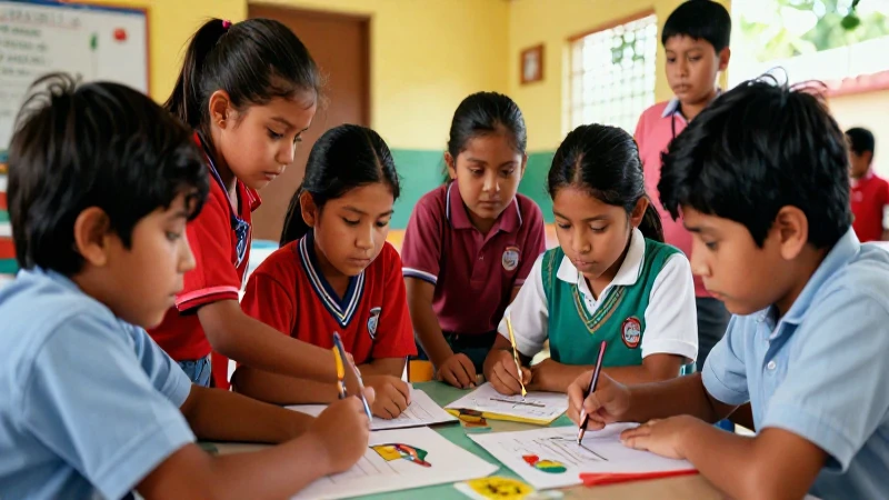 Niños mexicanos colaborando en proyecto educativo dinámico