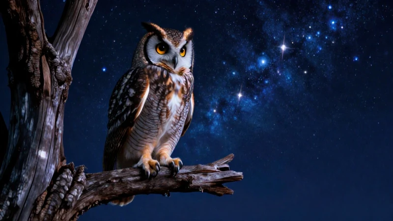 Búho majestuoso en cielo nocturno con estética mexicana