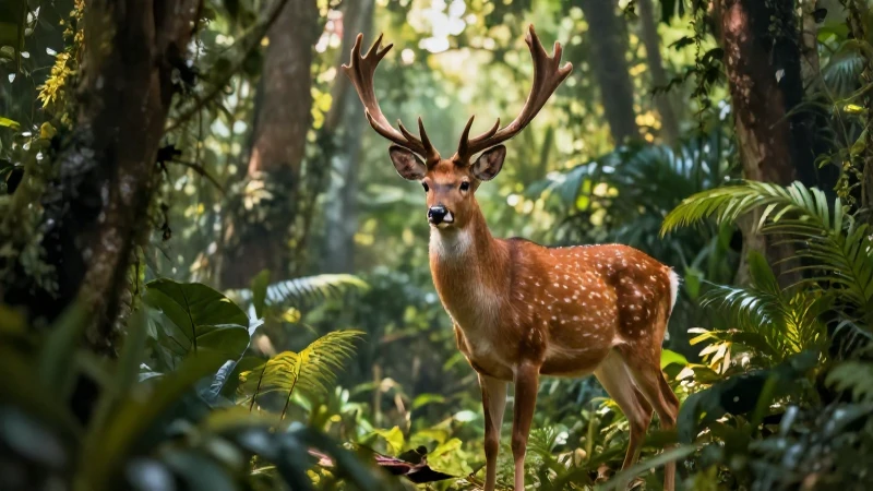 Conoce el significado de los vivíparos: una guía completa 3 Ciervo majestuoso en selva tropical hiperrealista