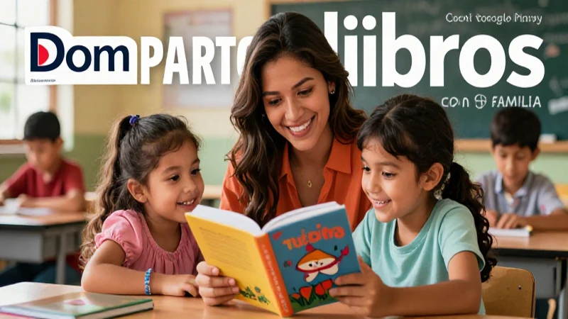 Familia mexicana comparte libro en aula