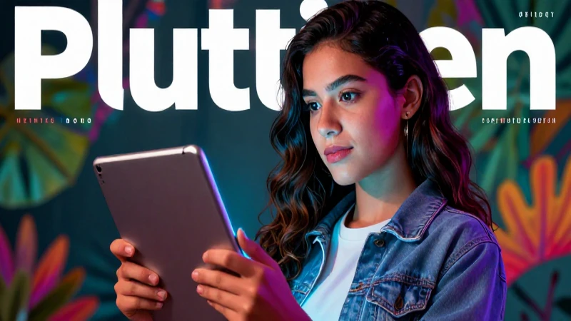 Joven mexicana estudia en tablet con fondo vibrante