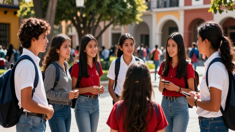 Qué son las anécdotas y cómo se definen y explican 5 Jóvenes estudiantes mexicanos conversando en una plaza