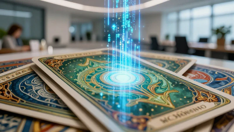 Cartas de oráculo místico con luz en un escritorio moderno