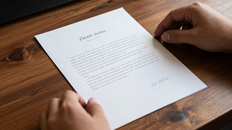 Carta elegante sobre madera con manos profesionales