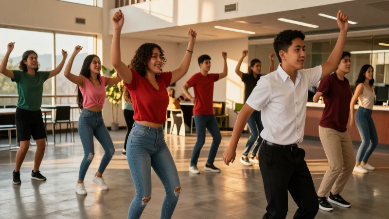 Estudiantes mexicanos bailan con alegría
