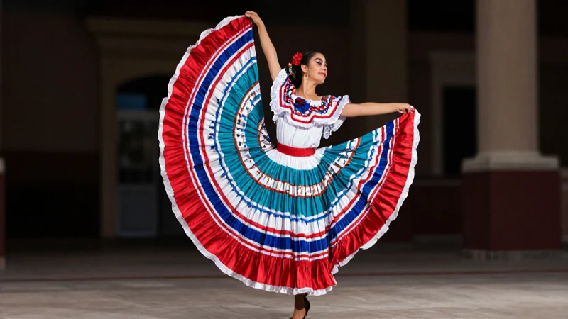 Danza mexicana dinámica, estilo editorial vibrante