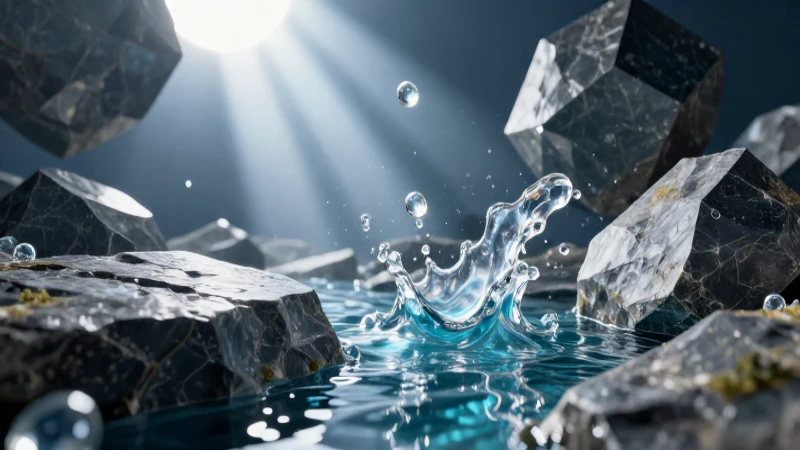 Agua vibrante y rocas se fusionan bajo luz dramática